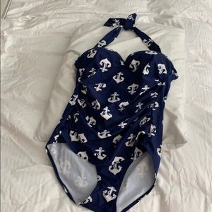 Navy nautical halter swimsuit